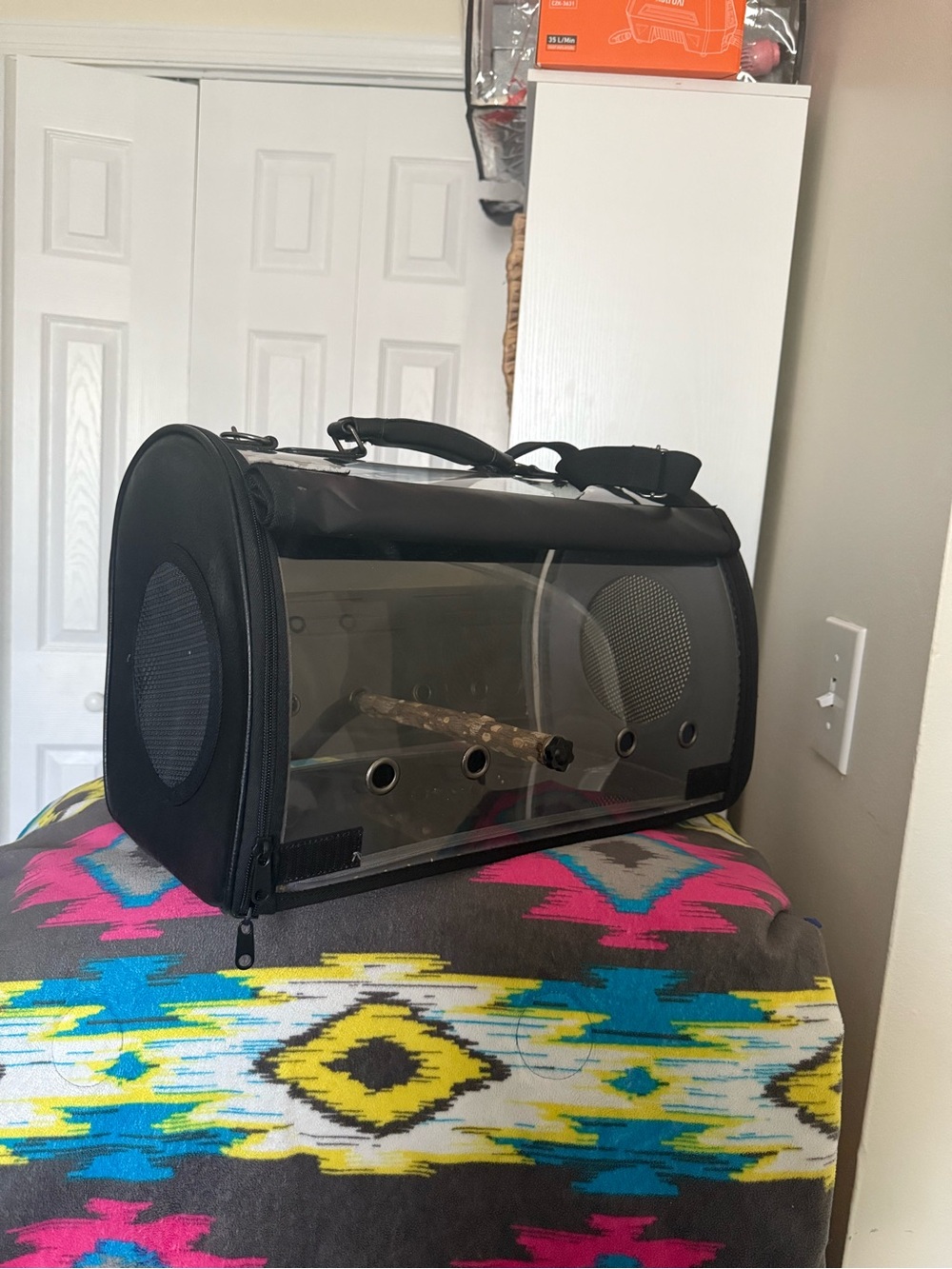 Clear-Sided Black Bird/Pet Carrier with Vent Panels